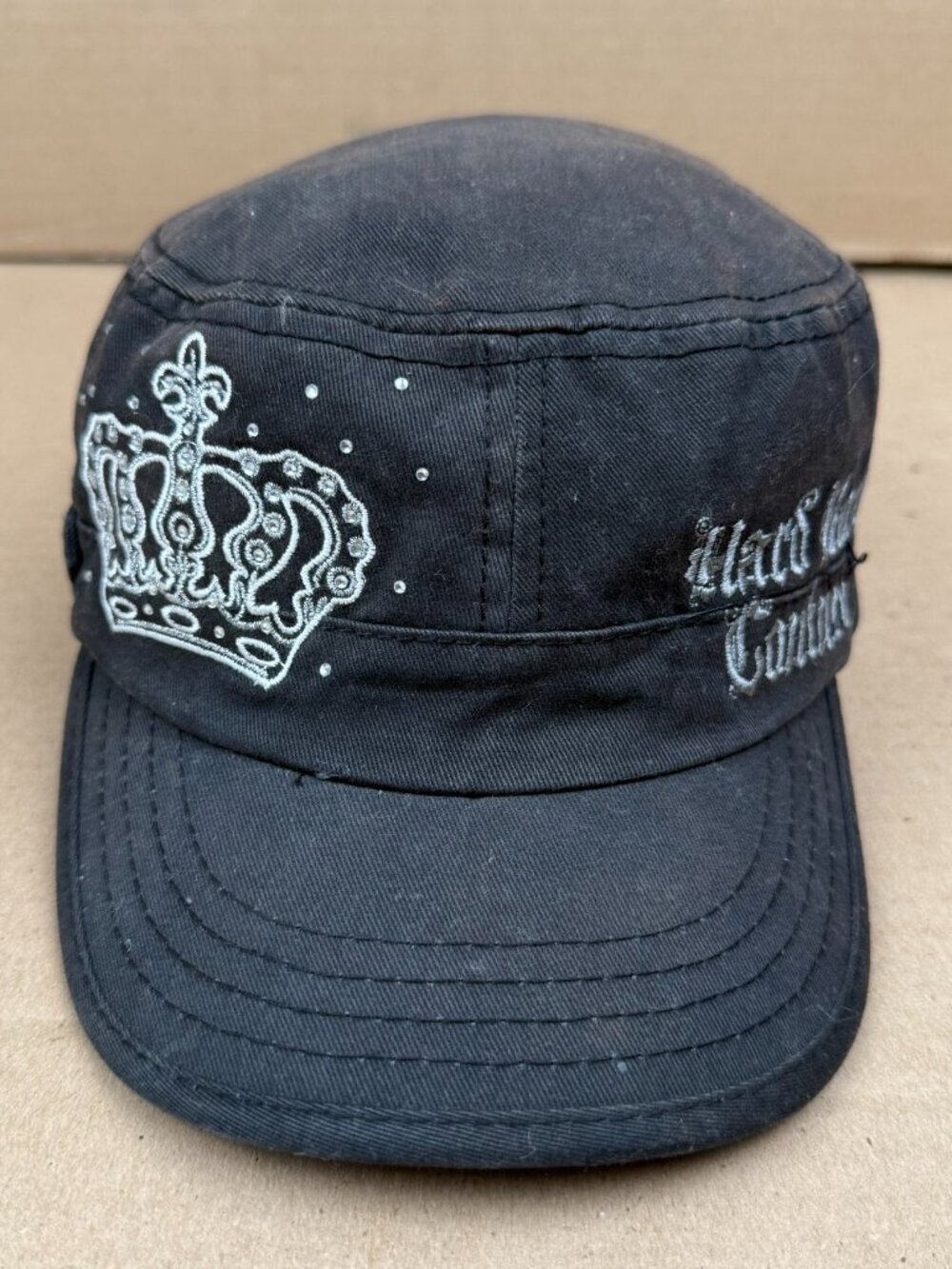 Hard Rock Couture Prague Black Cadet Hat Cap Rhinestone Crown Studded